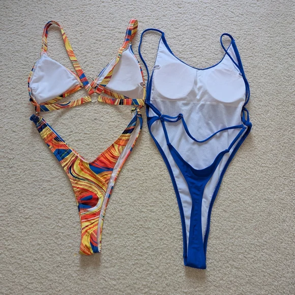 Shein Colorful Swirl and Blue One-Piece Swimsuits - Picture 7 of 8